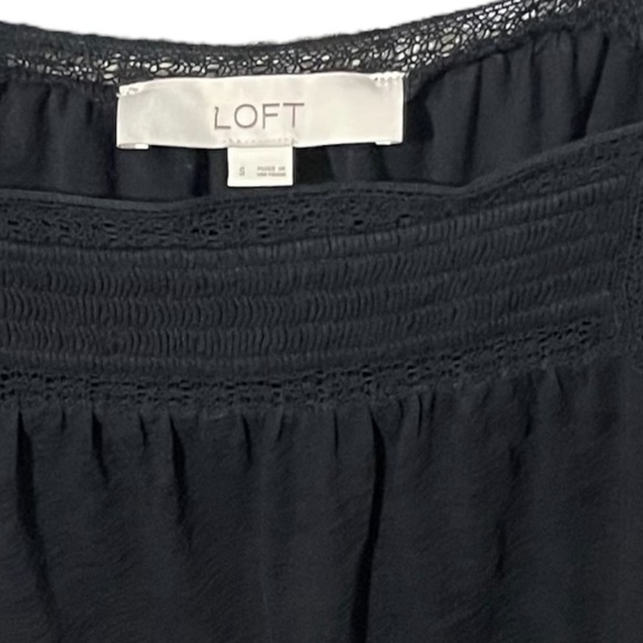 Loft Black Smocked Ruffle Lace Sleeved Blouse Women’s Size Small Bohemian Top - Picture 11 of 16